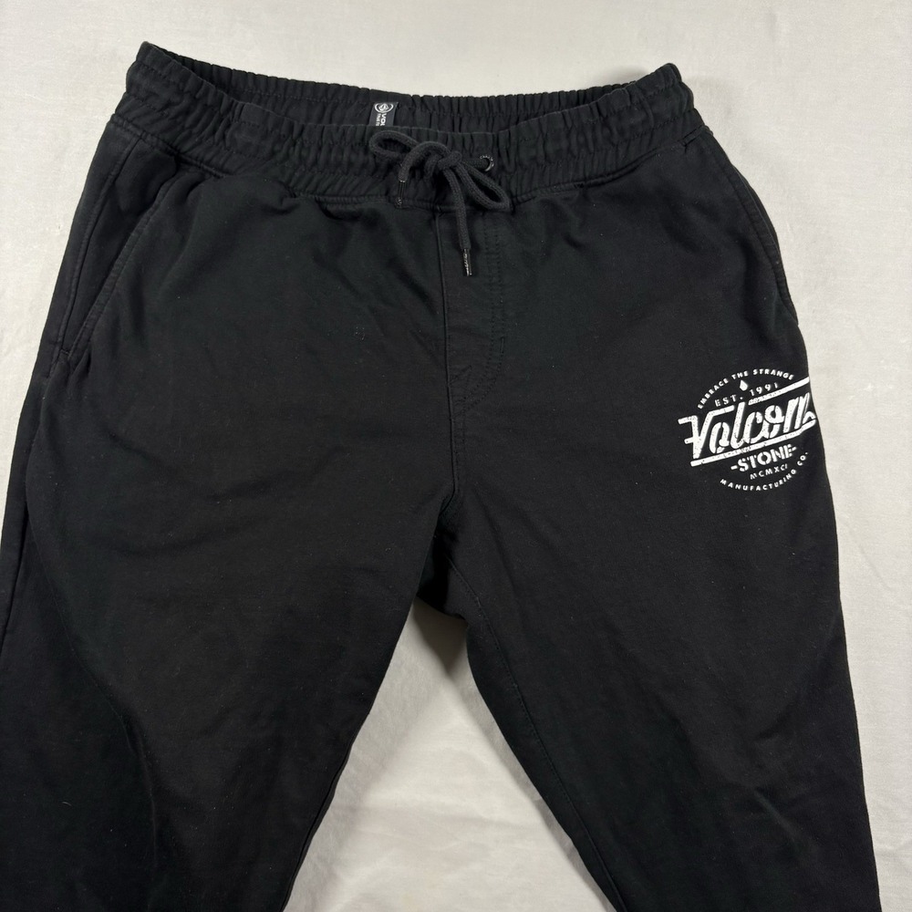 Volcom Stone Fleece Jogger Sweatpants Mens Medium Black Drawstring Graphic Logo - Picture 2 of 14